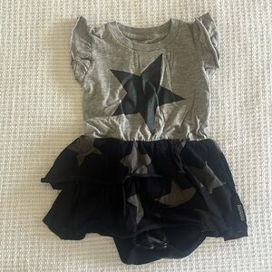Nununu grey and black star onesie. 6-12M